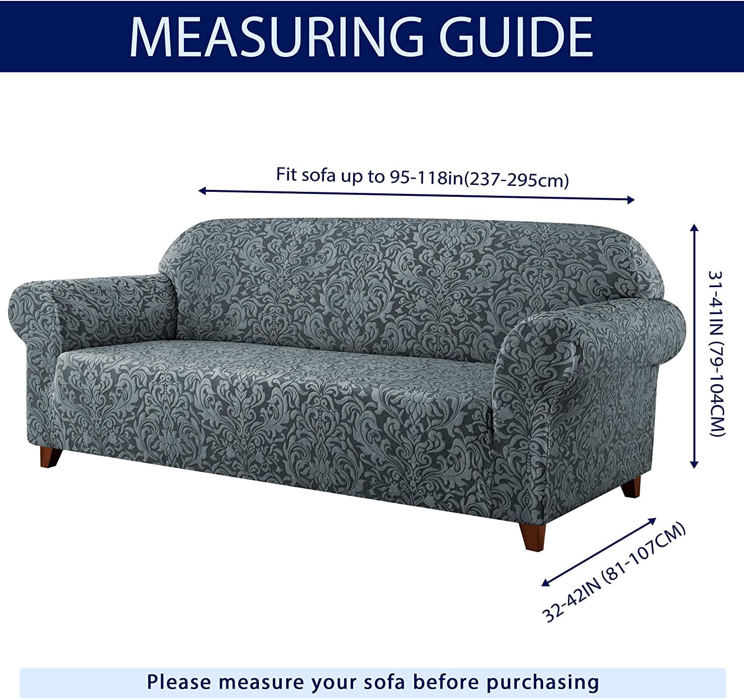 Subrtex Sofa Slipcover 1-Piece Jacquard Damask Couch Cover,XL Sofa,Grayish Green