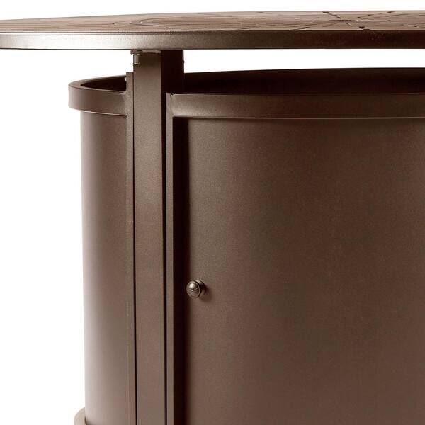 44 in. x 44 in. Brown Round Aluminum Propane Fire Pit Table with Glass Beads, 2 Covers, Lid, 55,000 BTUs