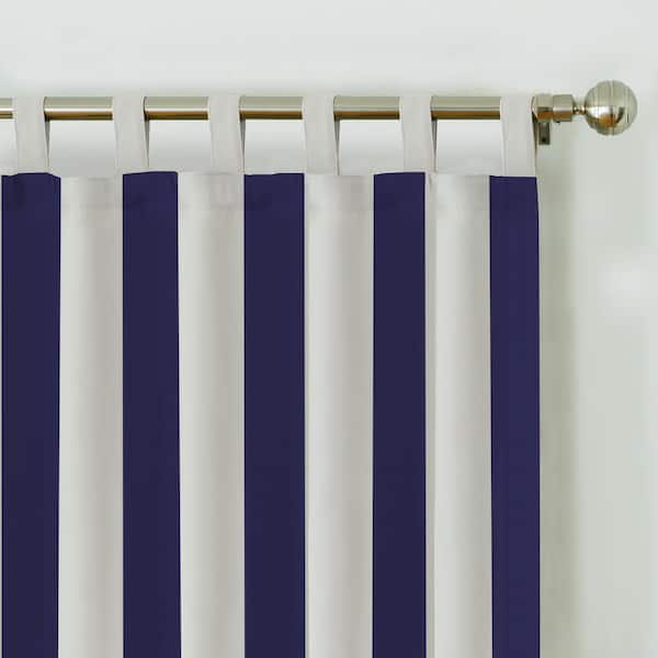 Navy Striped Tab Top Room Darkening Curtain - 50 in. W x 84 in. L