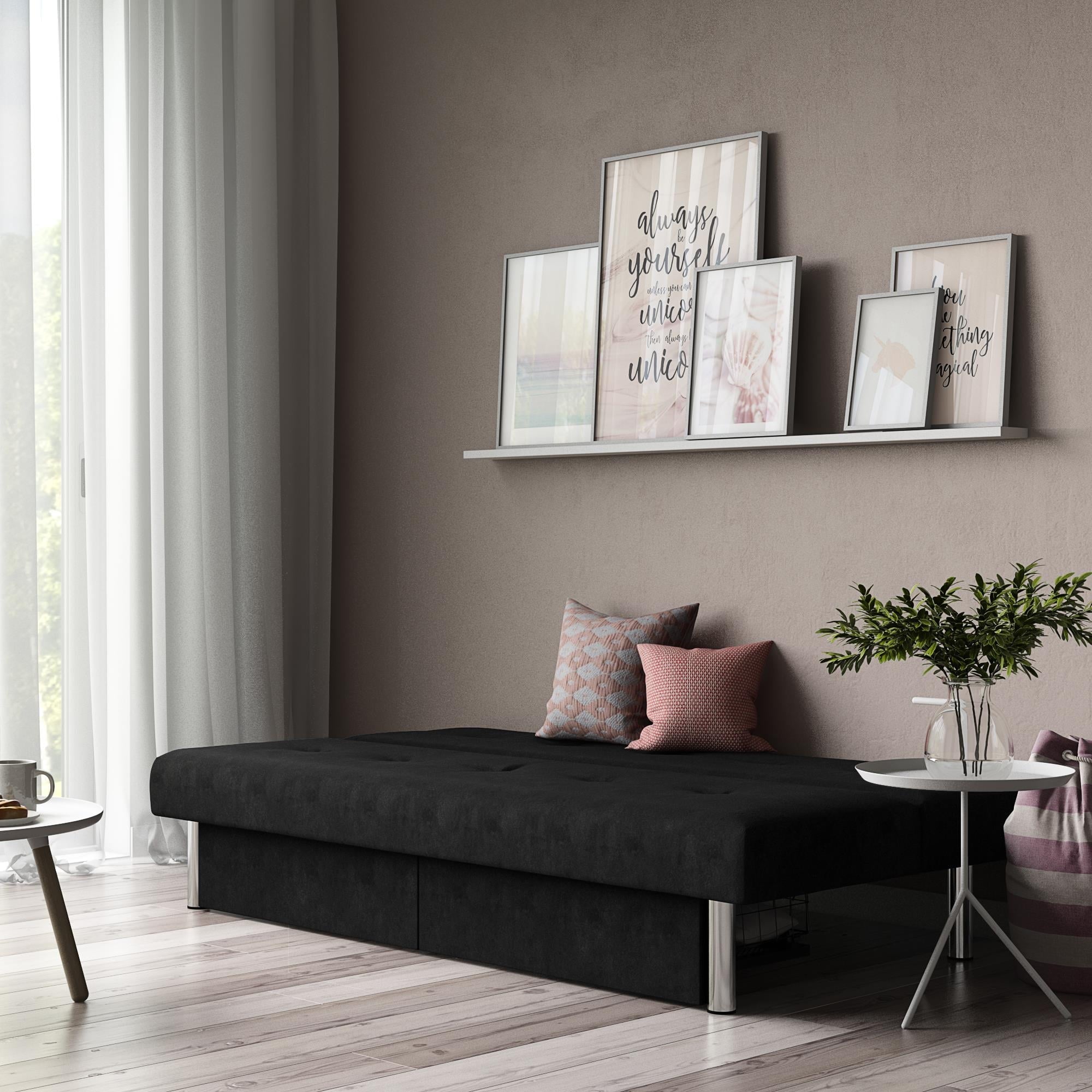 DHP Sola Storage Futon with Storage Drawers, Black Microfiber