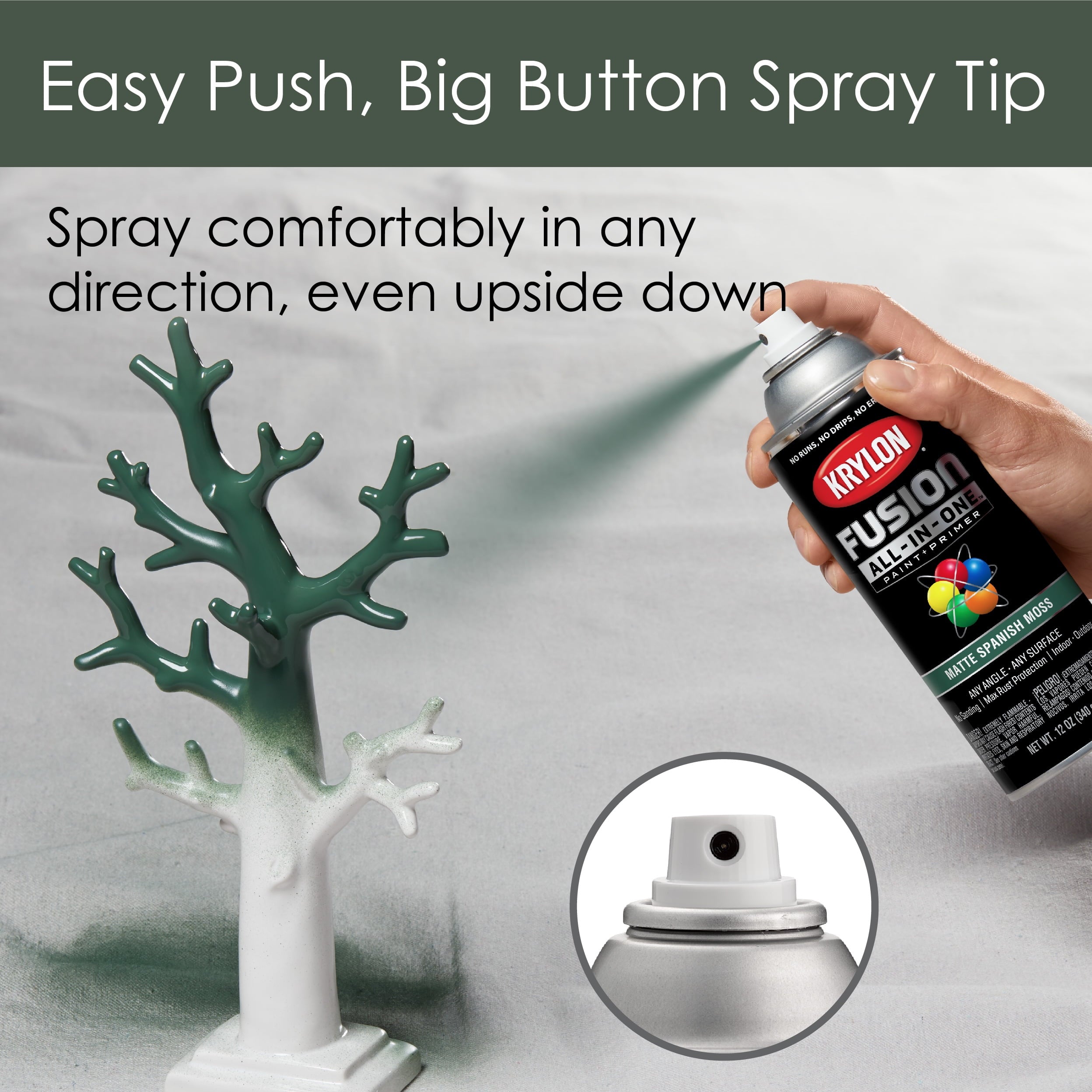 Krylon K02796007 Krylon Fusion All-In-One Spanish Moss Matte 12 oz. Spray Paint, Multi-Surface, (1 Piece, 1 Pack)