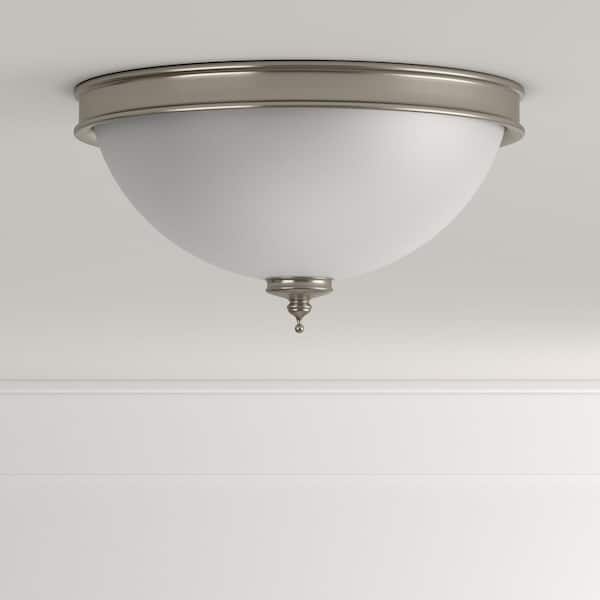 Eastpoint 13 in. 2-Light Brushed Nickel Flush Mount with Frosted Glass Shade