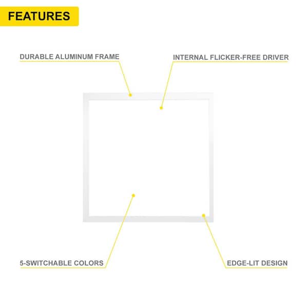 1 ft. x 1 ft. White Surface Mount Panel Integrated LED 18-Watt Dimmable 5CCT Selectable 2700K-5000K