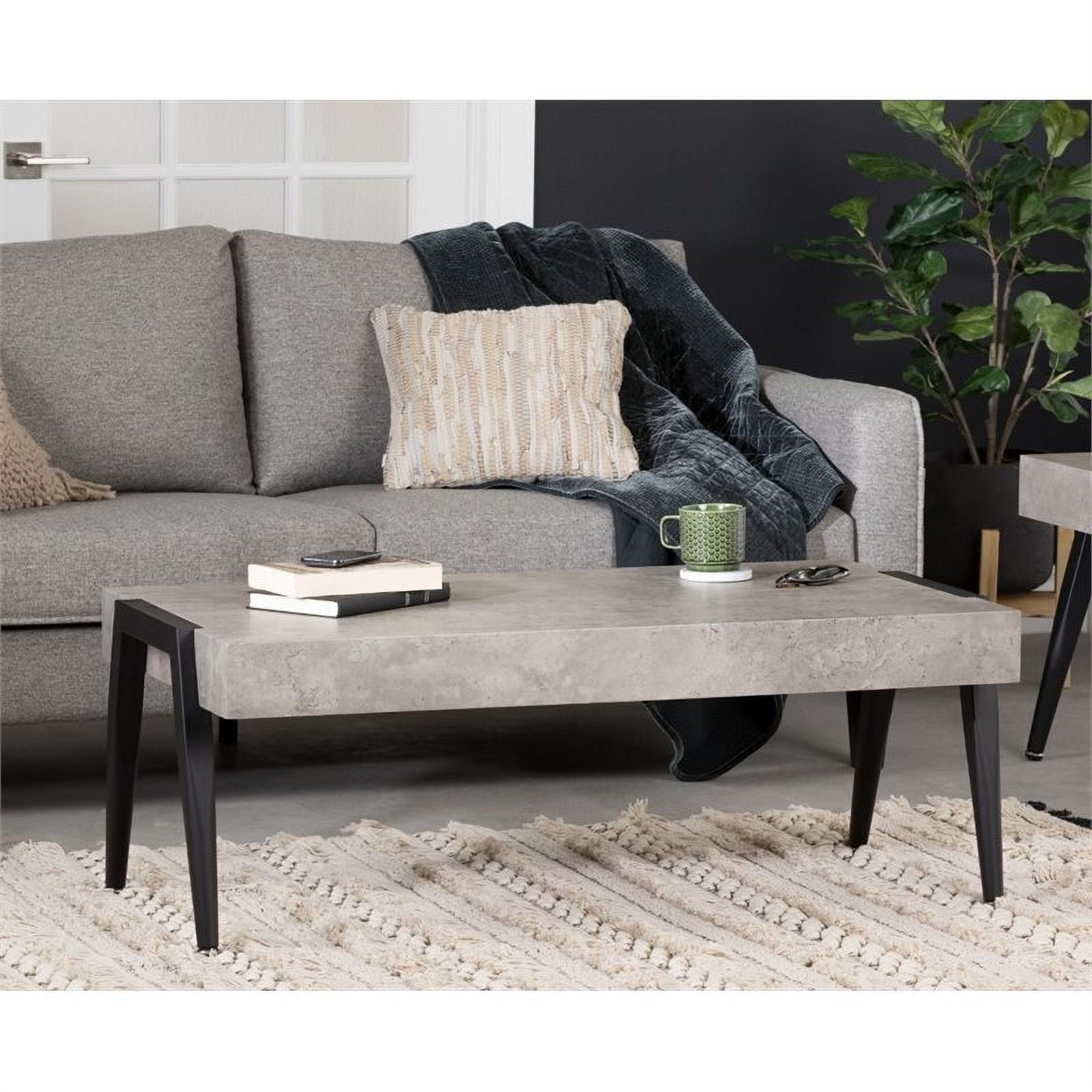 Trent Home Industrial Wood Top Faux Concrete Coffee Table in Gray and Black
