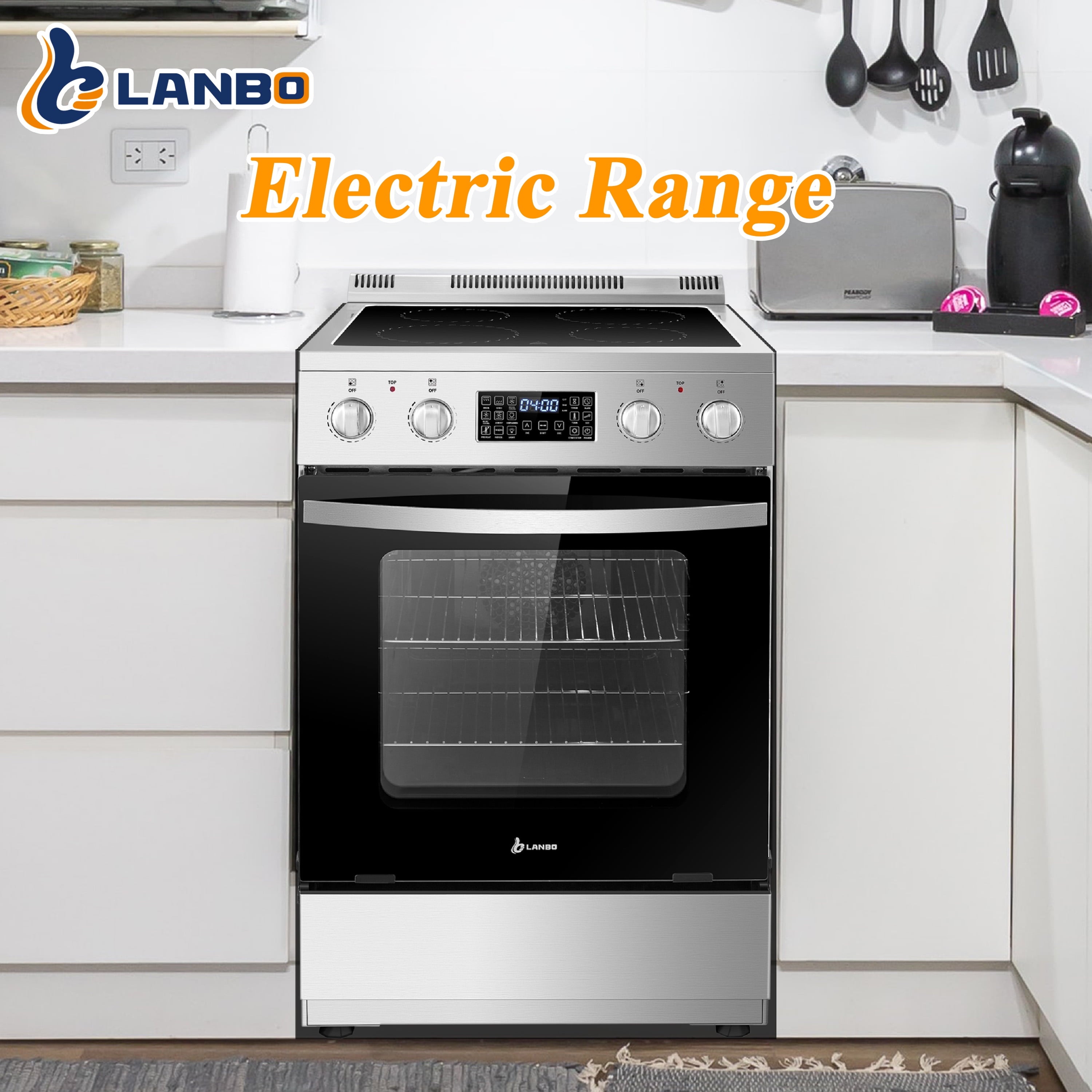 Lanbo 24 inch 2.9 Cu.ft Freestanding Electric Range with Air Fry, Rotisserie and  Convection Oven