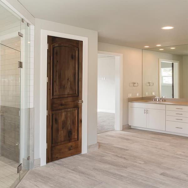 30 in. x 80 in. Rustic Knotty Alder 2-Panel Top Rail Arch Solid Core Wood Right-Hand Single Prehung Interior Door