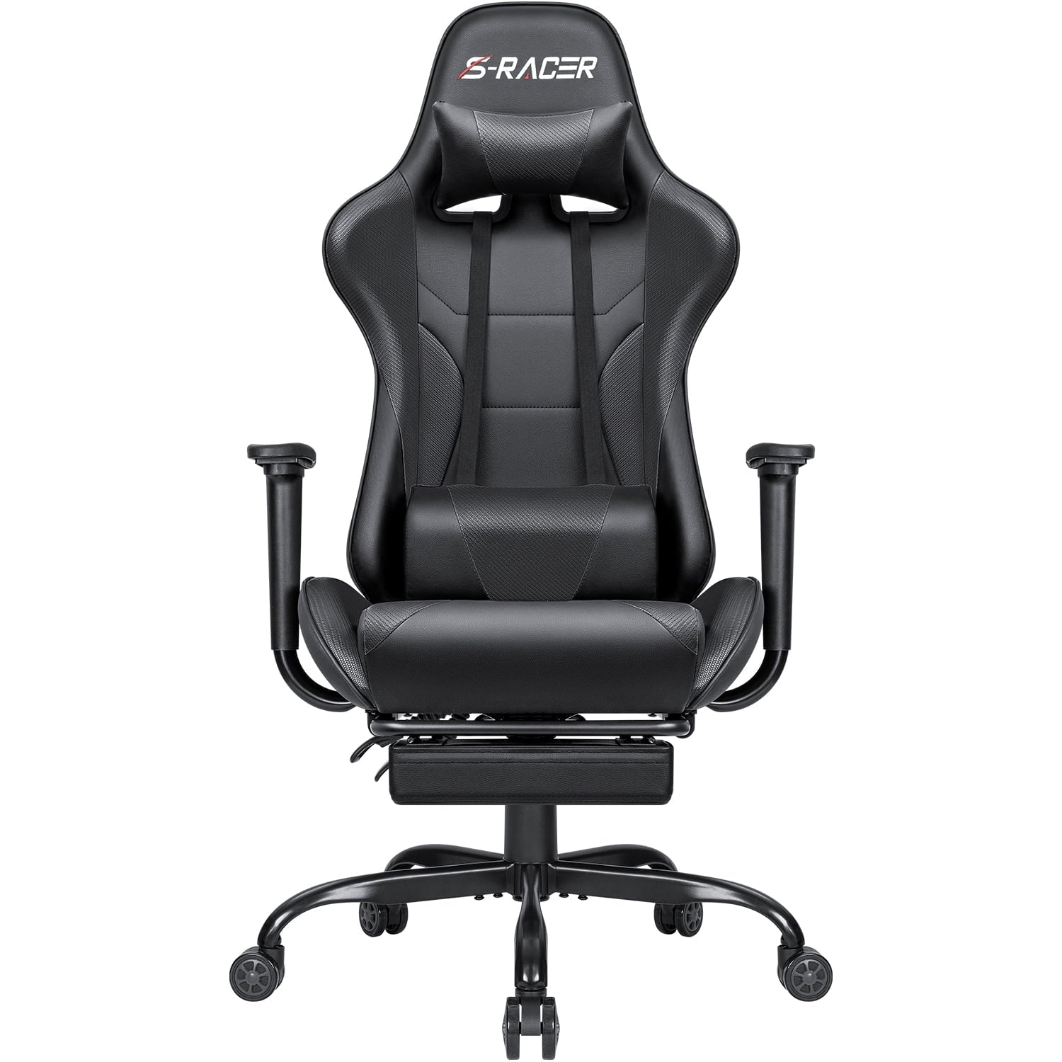 Homall Gaming Chair Massage Office Chair High Back PU Leather Chair with Footrest, Black