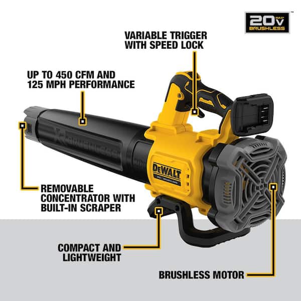 20V MAX 125 MPH 450 CFM Cordless Brushless Battery Powered Handheld Leaf Blower (Tool Only)
