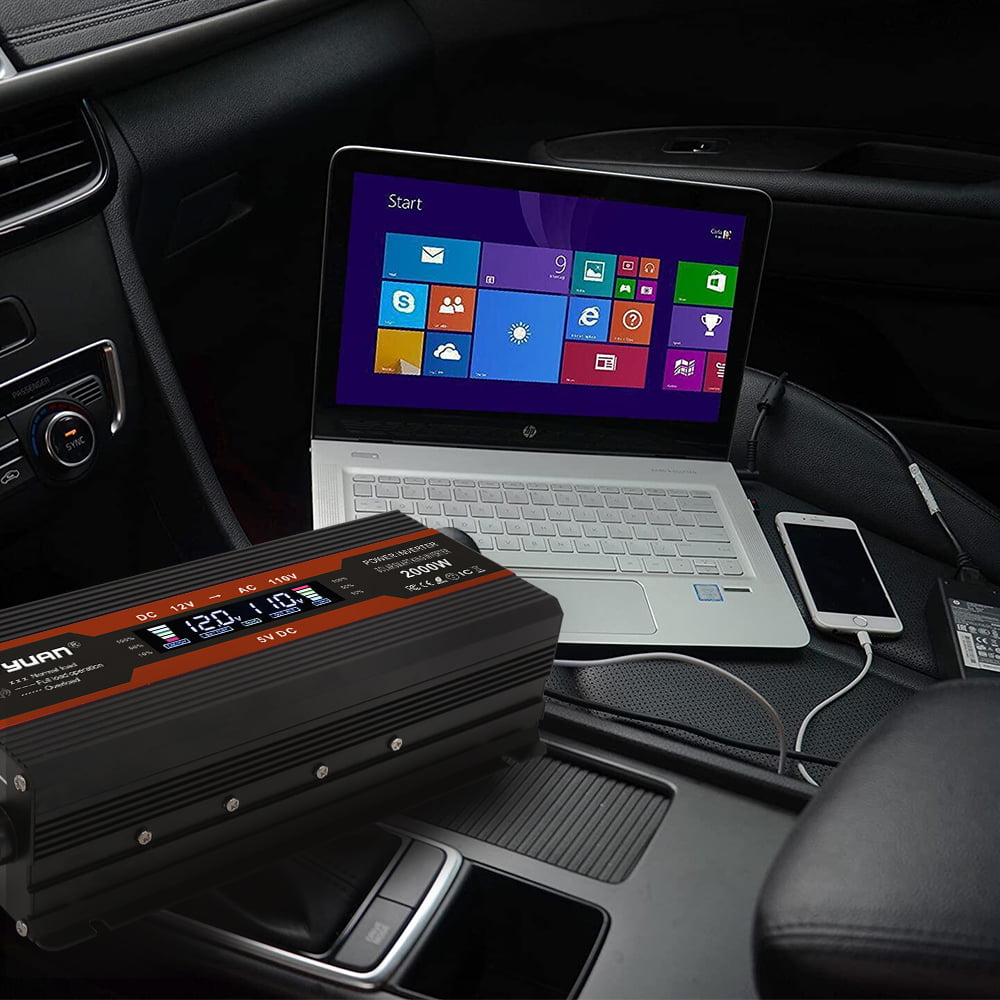 Yinleader 1000W/2000W(Peak) Car Power Inverter DC 12V to 110V AC Converter with LCD Display Dual AC Outlets and Dual USB Car Charger for Car Home Laptop Truck