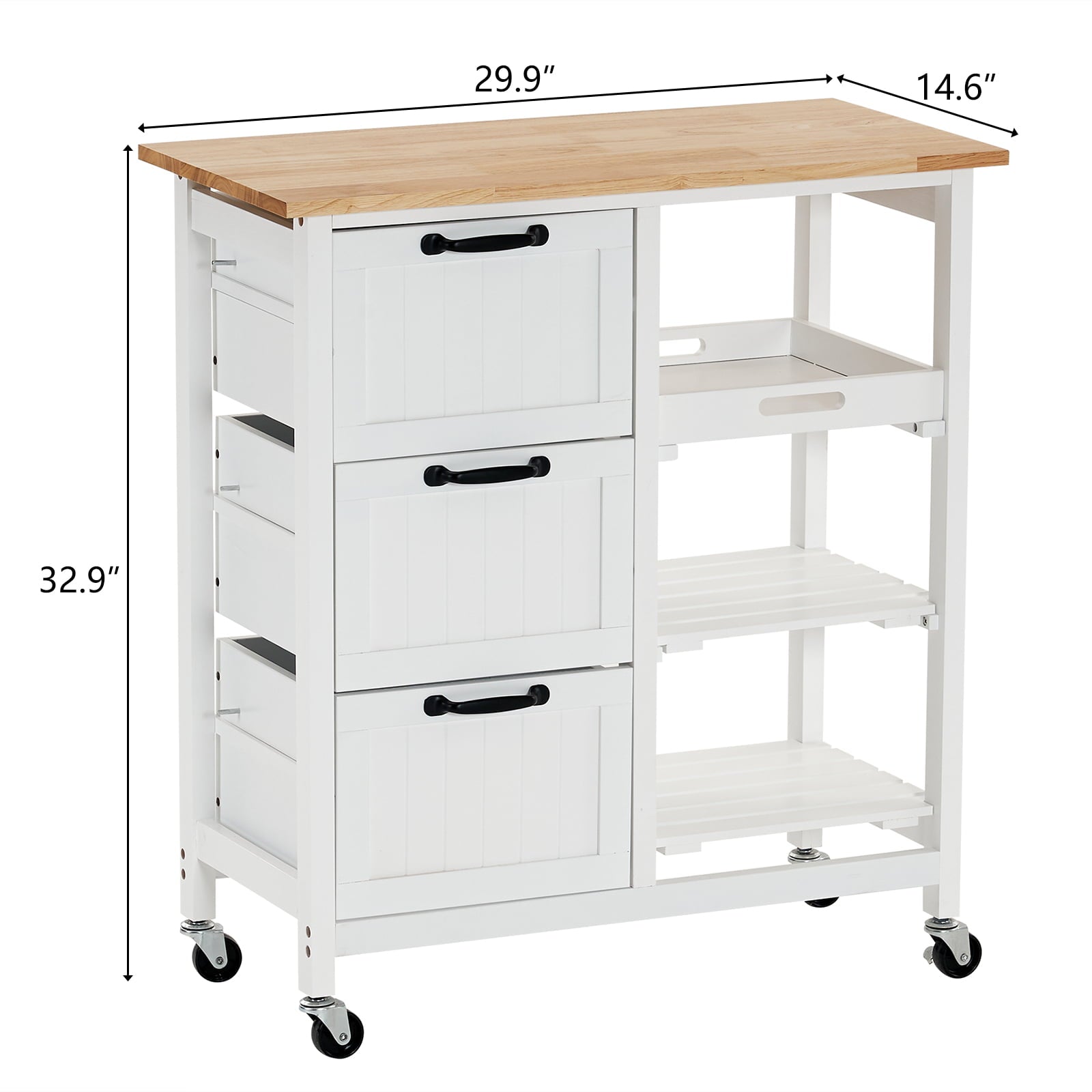 Ktaxon Wood Kitchen Trolley Cart Rolling Kitchen Island Cart Bar Cabinet Table with Drawers and Shelf White