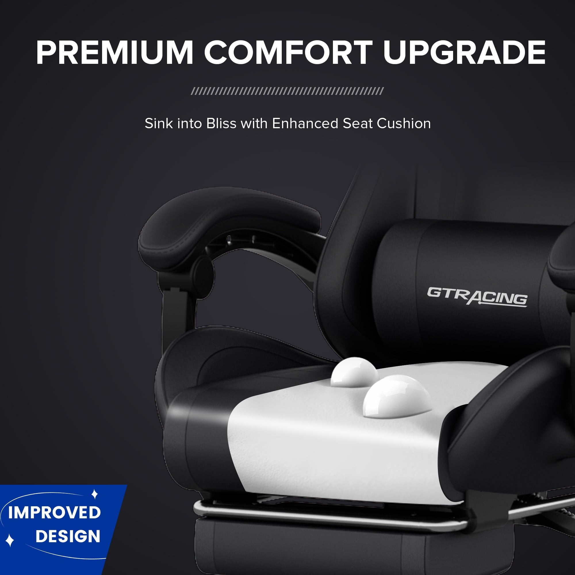 GTRACING GTW-100 Reclining Office Gaming Chair with Bluetooth Speakers and Footrest, Black