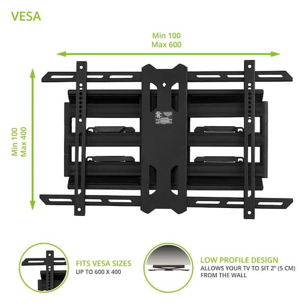 Full Motion TV Wall Mount with 22 in. Extension from Wall for 37 in. - 75 in. TVs, UL Certified in Black