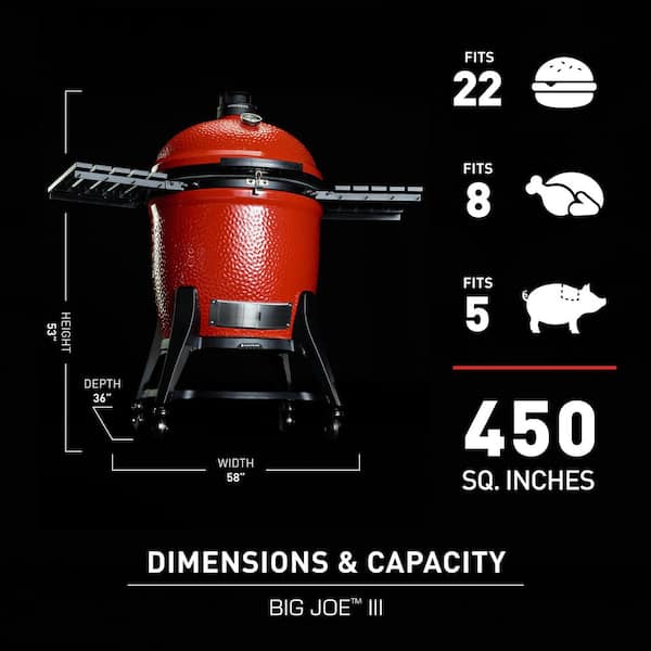 Big Joe III 24 in. Charcoal Grill in Red with Cart, Side Shelves, Grate Gripper, and Ash Tool