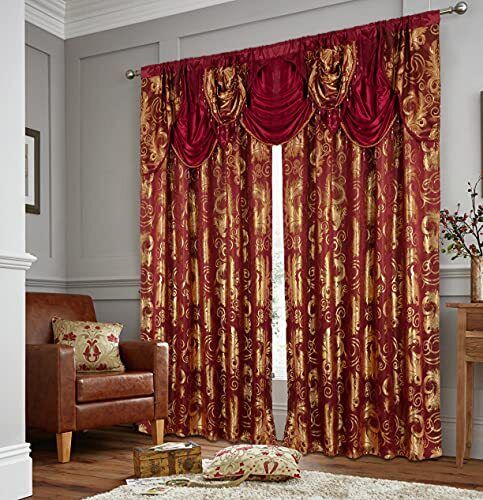 Golden Rugs Jacquard LuXury Curtain Window Panel Set Curtain with Attached Va...