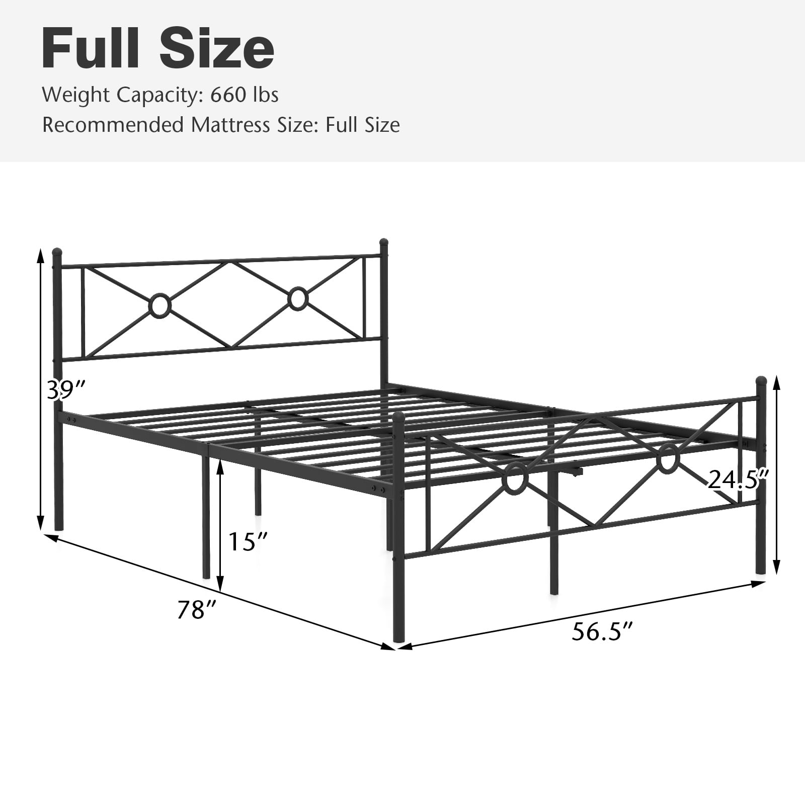Infans Full Size Metal Platform Bed Frame w/ Headboard Mattress Foundation Black