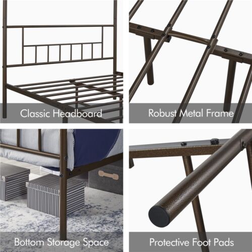 Metal Canopy Bed Frame With Headboard/Foot<wbr/>board Four-poster Bed Twin/Full/Quee<wbr/>n