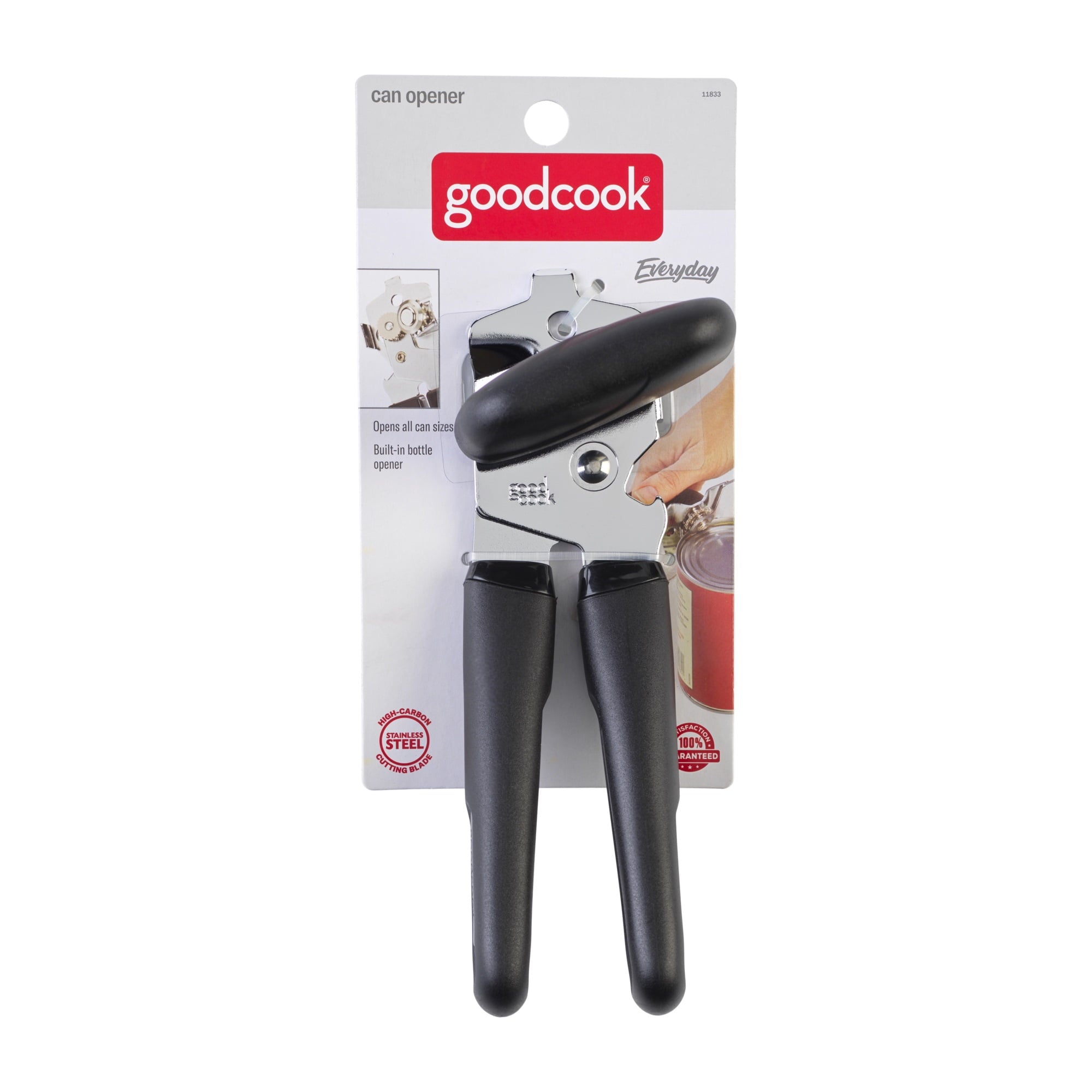 GoodCook Safe-Cut Manual Can Opener with Stainless Steel Cutting Blade, Black
