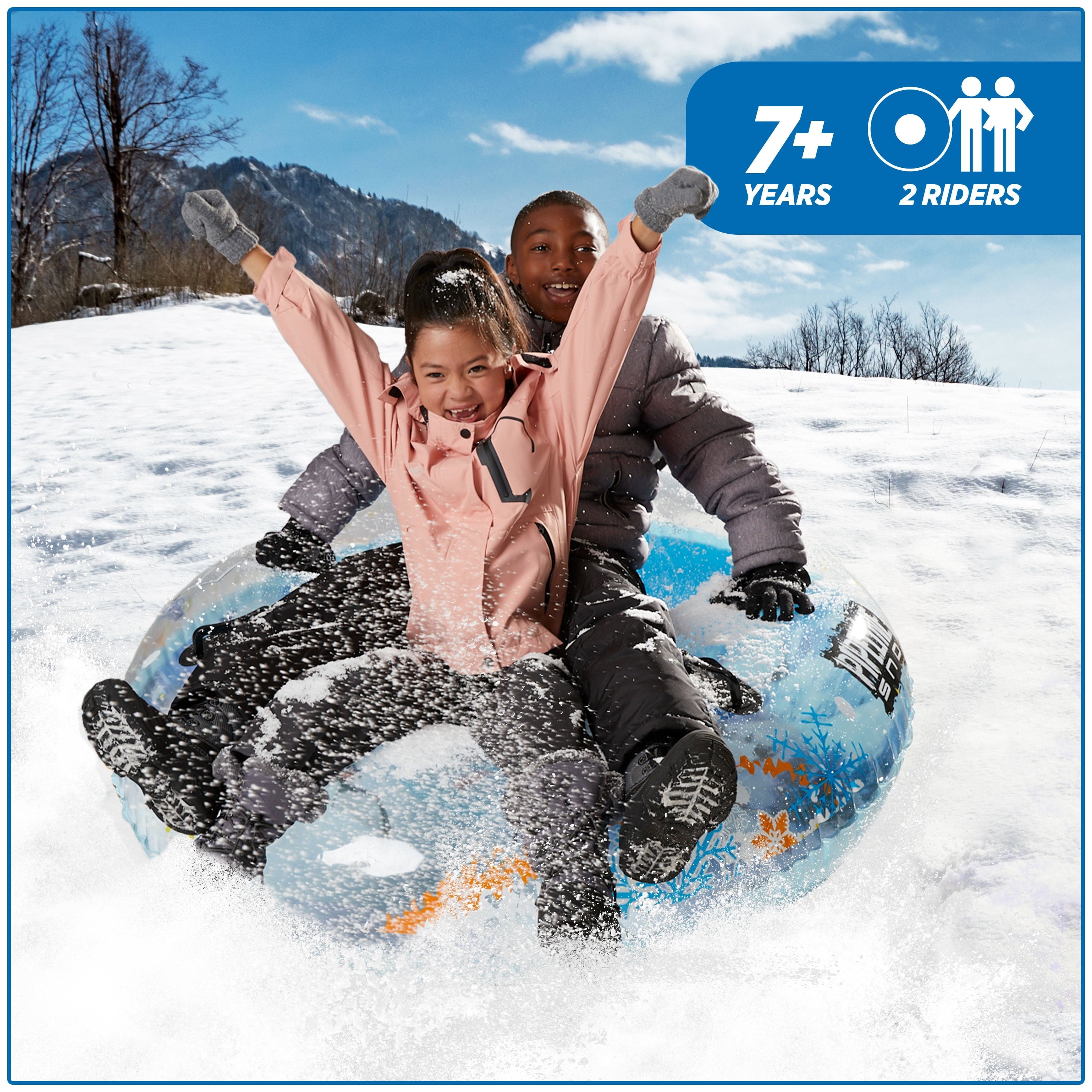 Pipeline Sno 48 in. Inflatable Mega Air Transparent Snow Sled Tube, Penguin Design, PVC Material