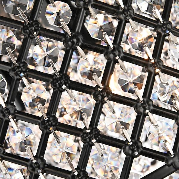 Alyvia 16 in. 4-Light Antique Black Glam Round Drum Flush Mount with Cascading Hanging Crystals