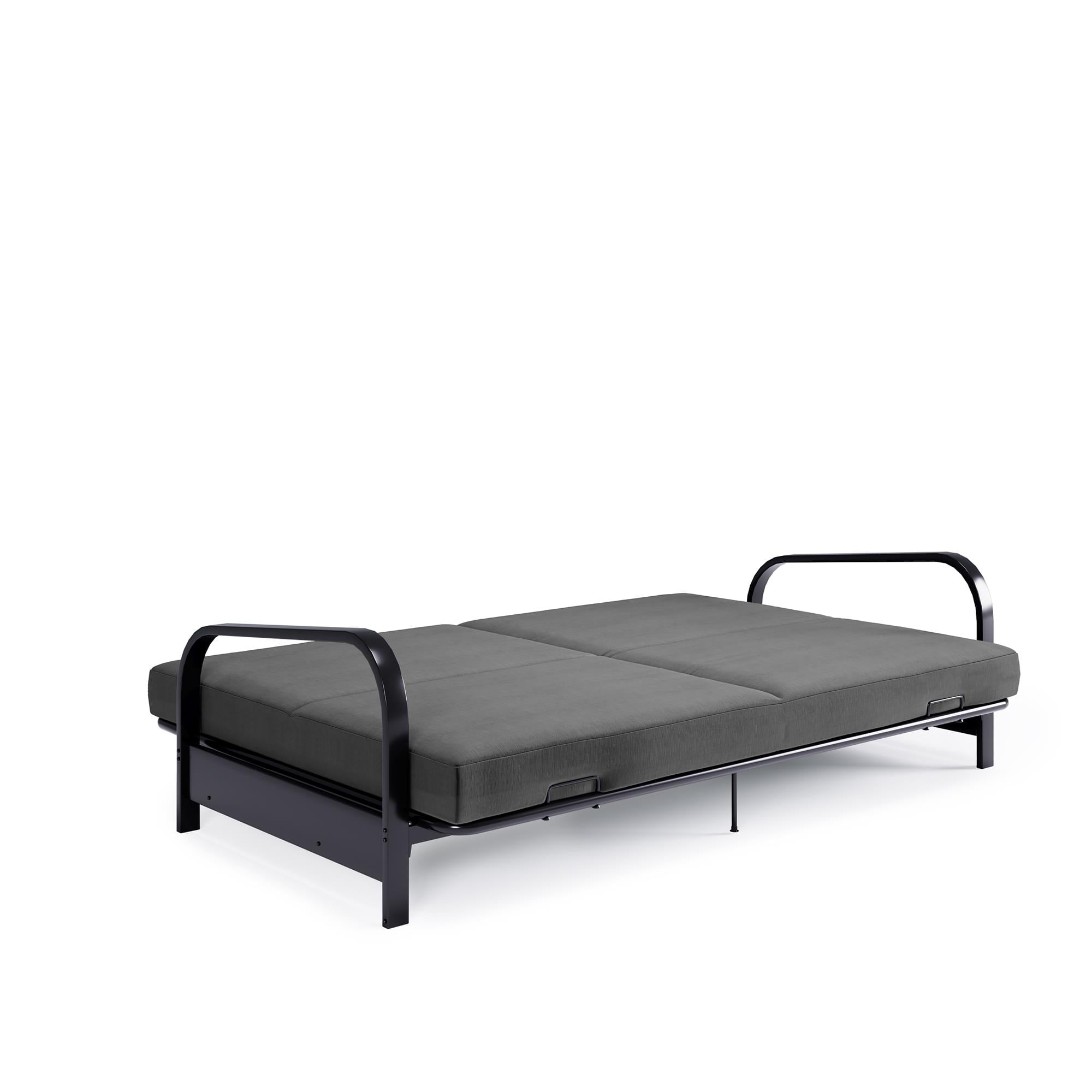 DHP College Metal Arm Futon, Black Frame with Gray Mattress