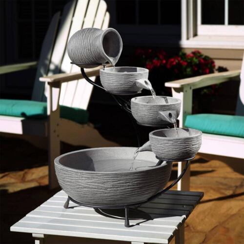 Smart Solar Solar Cascade Fountain 22"H 4-Tier Light Concrete w/pump Dark Grey