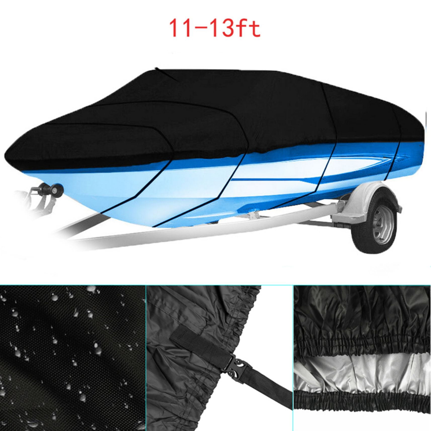 Trailerable Boat Cover, Heavy Duty Waterproof Boat Cover, 11-13FT UV Resistant Marine Grade Outboard Cover Compatible for Bass Boat, Fits Bayliner Tri-Hull V-Hull Fishing Runabout Boat, Black