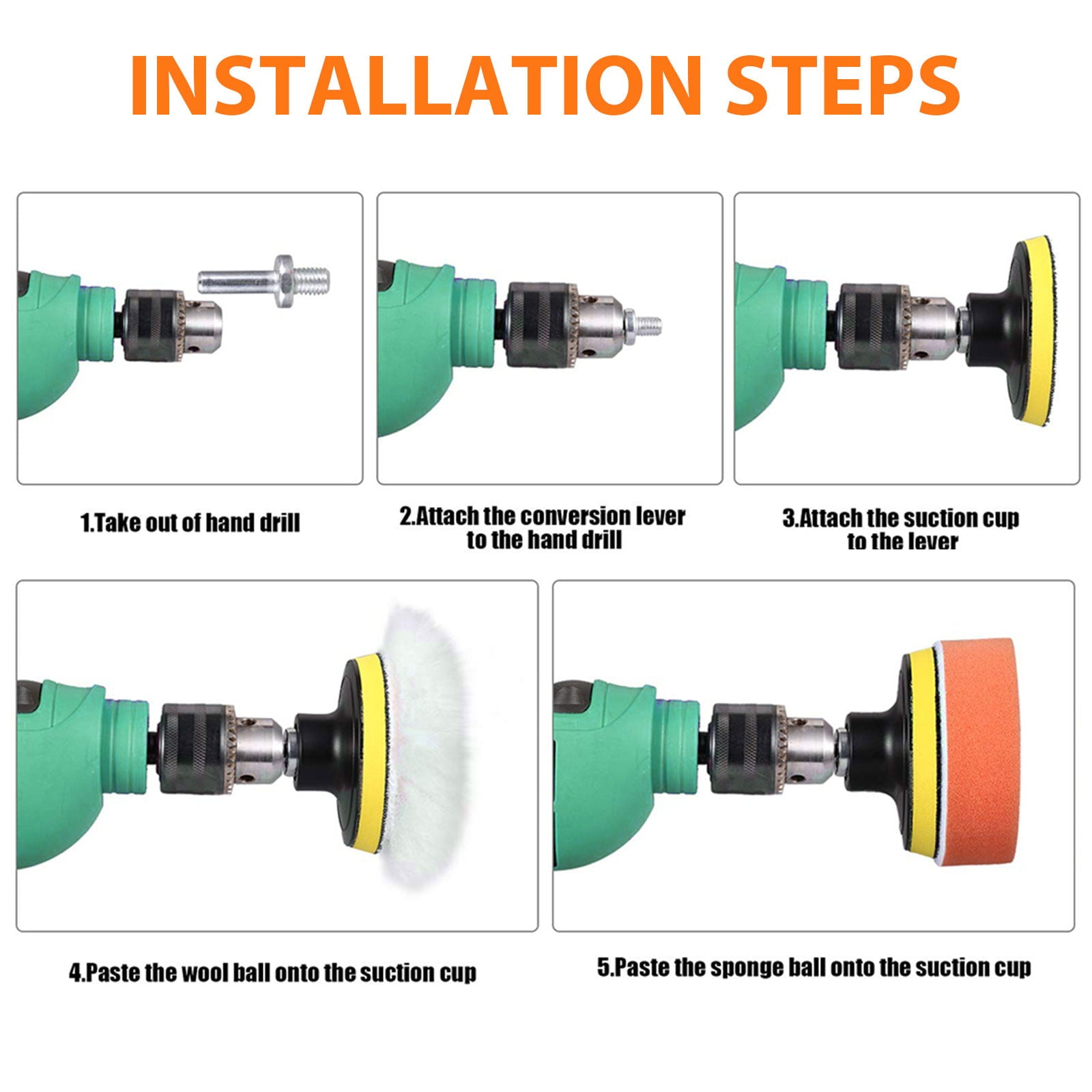 EEEkit 31pcs Car Polishing Sponge Pad Kit, Buffing and Polishing Kit with Waffle Foam,  Wool Grip Pads,  Backing Plates,  Drill Adapter,  Sanding Papers, Threaded Polisher Grip