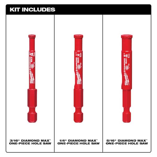 Diamond MAX Hole Saw Set W/SHOCKWAVE Carbide Hammer Drill Bit Kit (12-Piece)