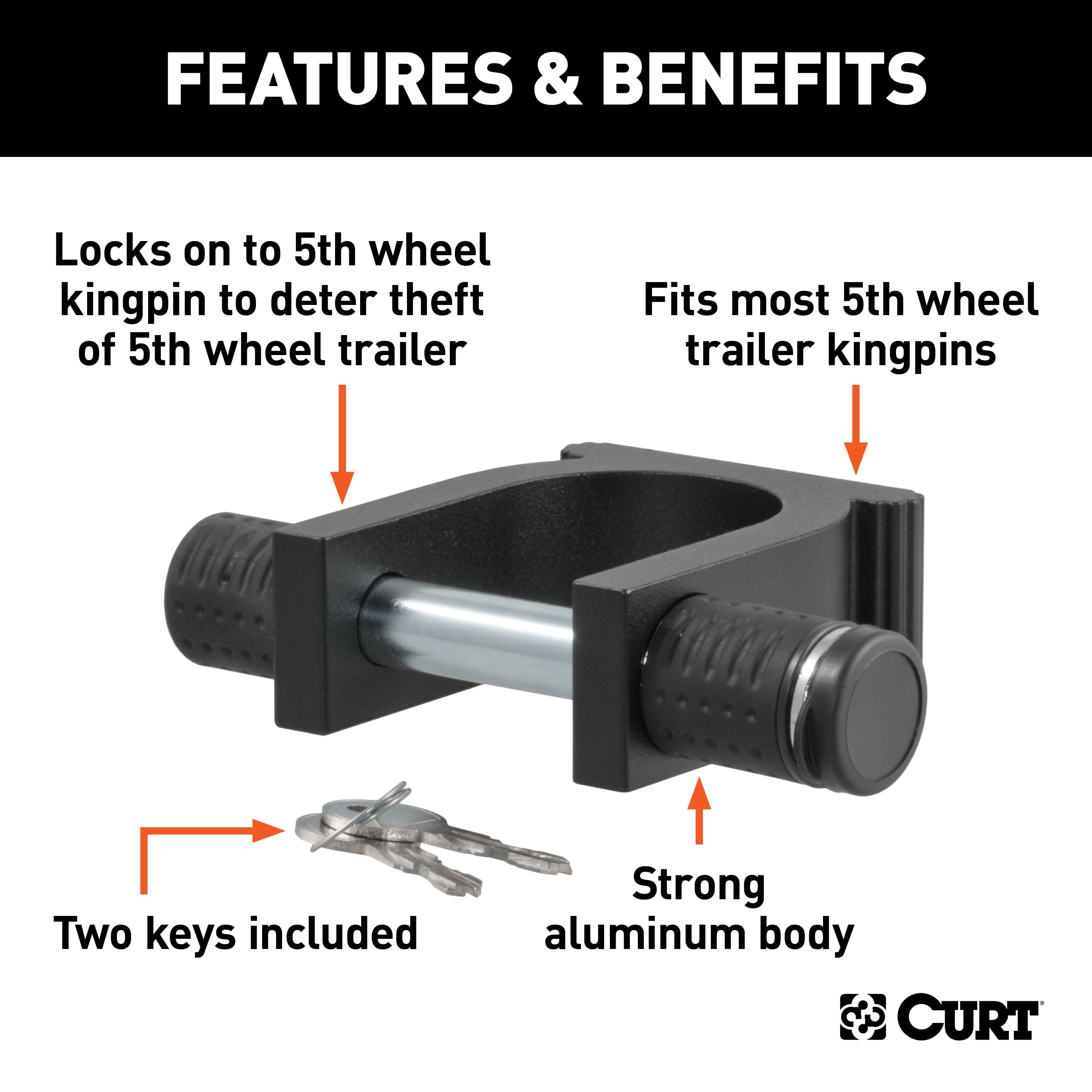 CURT 23255 5th Wheel Trailer Lock for 2-Inch King Pin