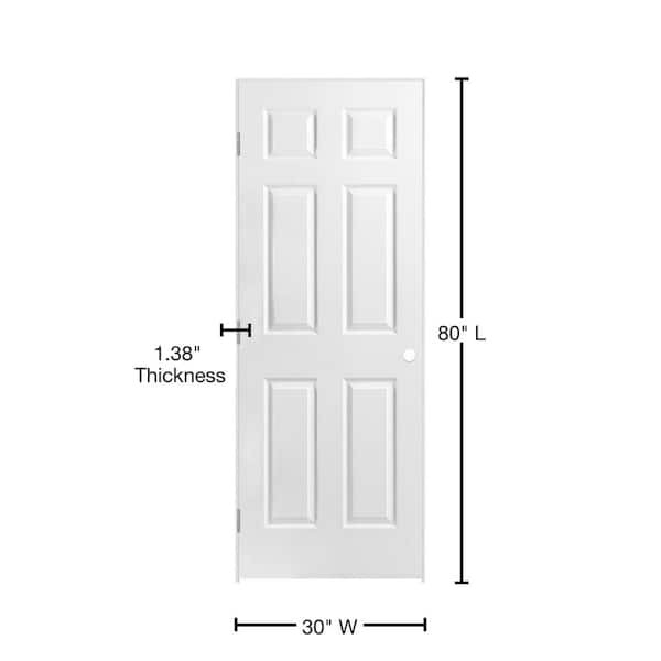 30 in. x 80 in. 6-Panel Right-Handed Hollow-Core Textured Primed Composite Single Prehung Interior Door