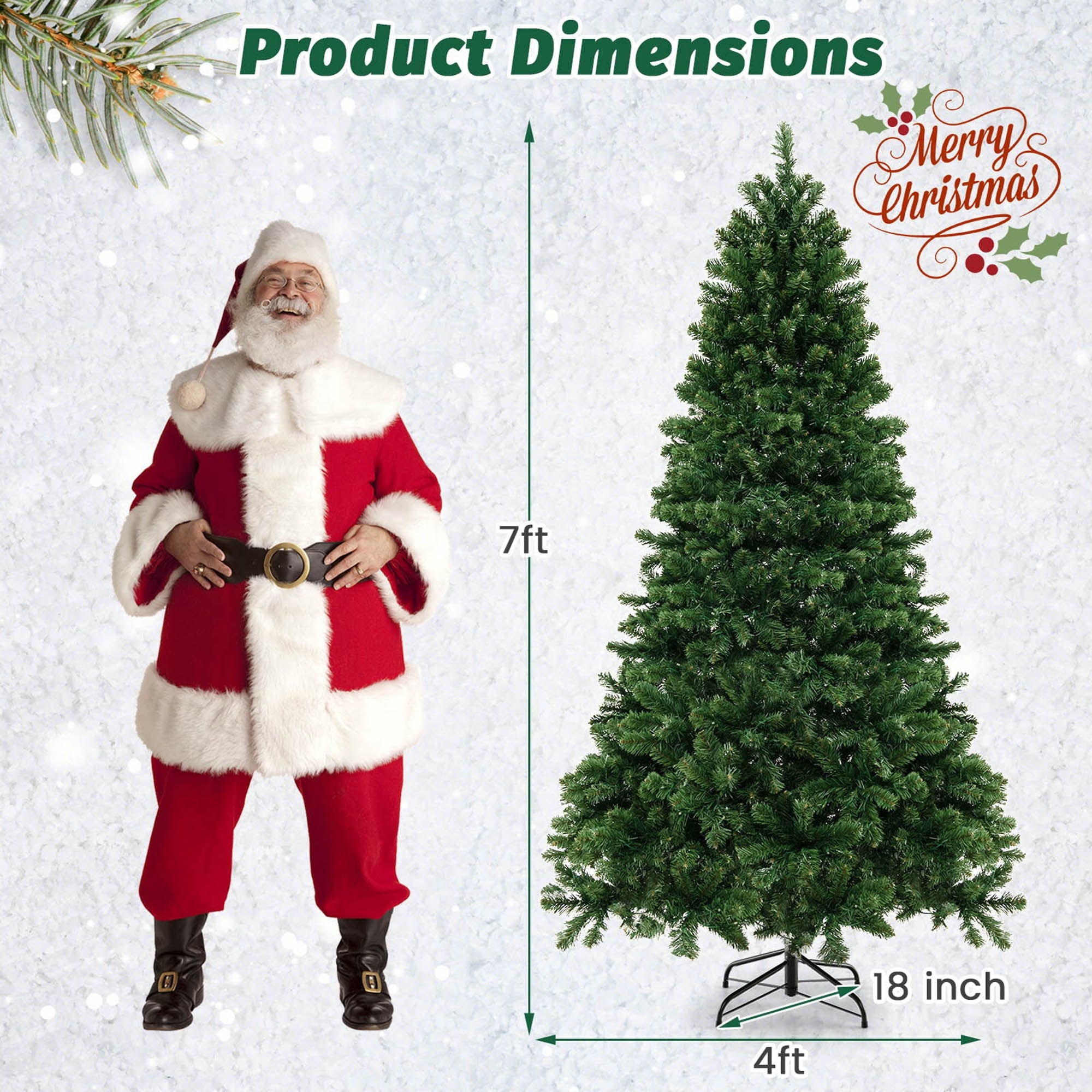 Gymax 7 FT Pre-Lit Artificial Christmas Tree Hinged Xmas Tree w/1188 Branch Tips & 700 Warm-White LED Lights