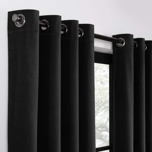 Luxury Cotton Velvet Black Solid Cotton 84 in. L x 50 in. W 100% Blackout Single Panel Grommet Curtain