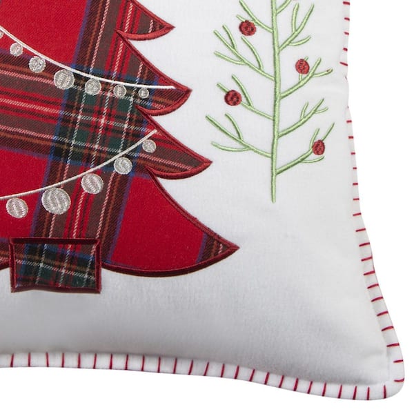 Thatch Home Spencer Plaid Multi-Color Christmas Tree Applique 18 in. x 18 in. Throw Pillow