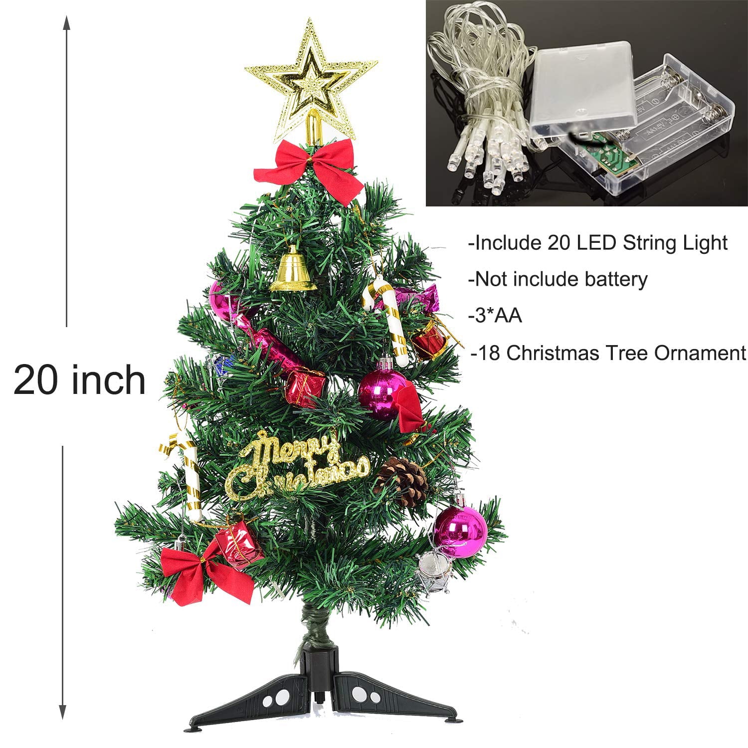 Coolmade Small Christmas Tree with Lights, Mini Desktop Decoration Tree for Home Office Shopping Bar