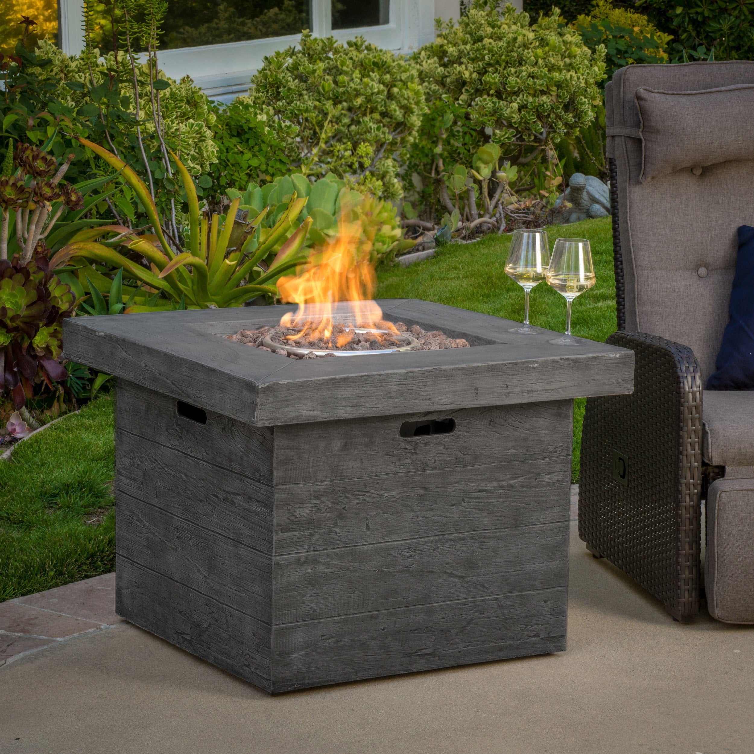 Mayer Grey Magnesium Oxide Square Gas Fire Pit