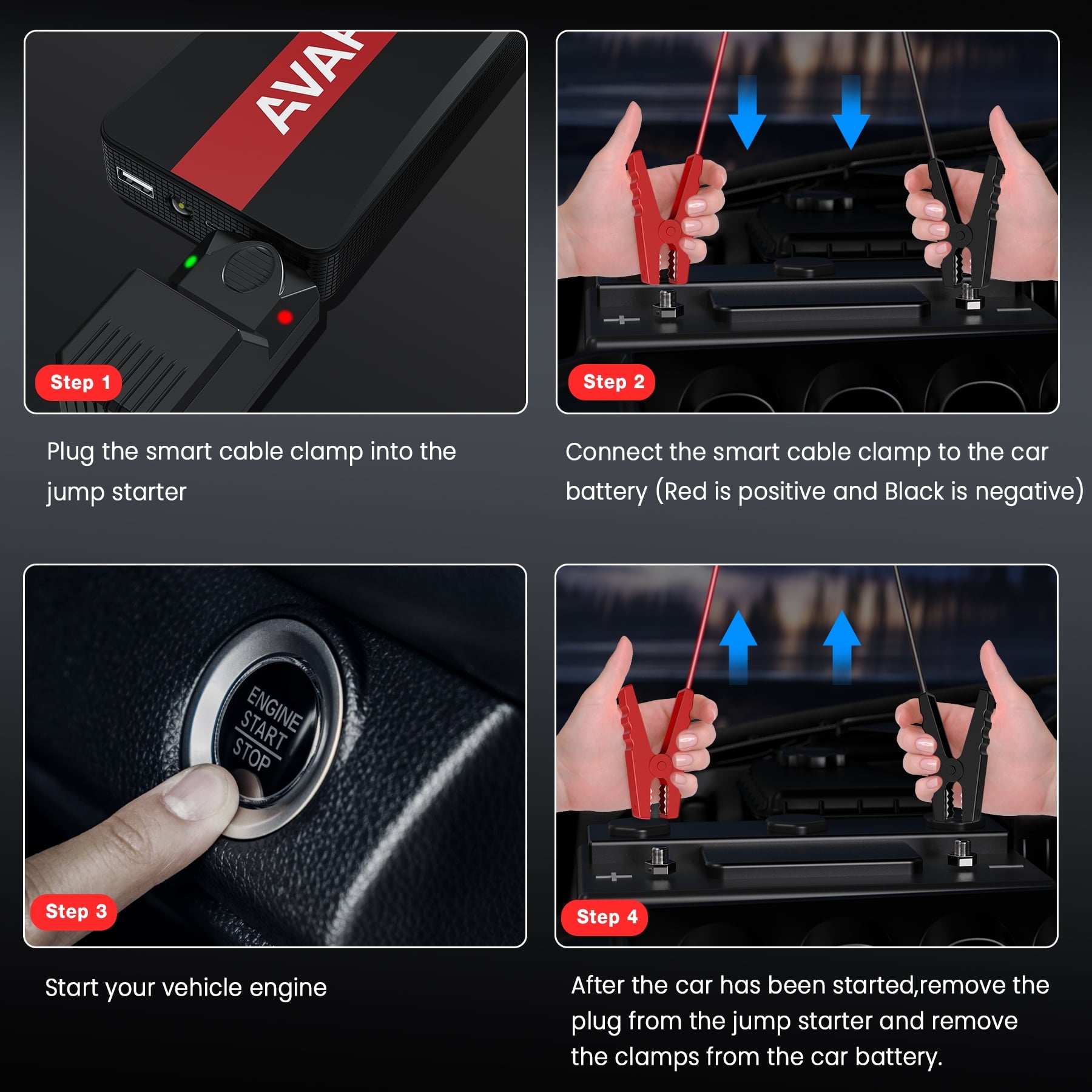 AVAPOW Car Jump Starter - 1000A Peak 12V Battery Jump Starter (up to 7.0L Gas) Booster Pack - Power Bank with Built-in LED Light