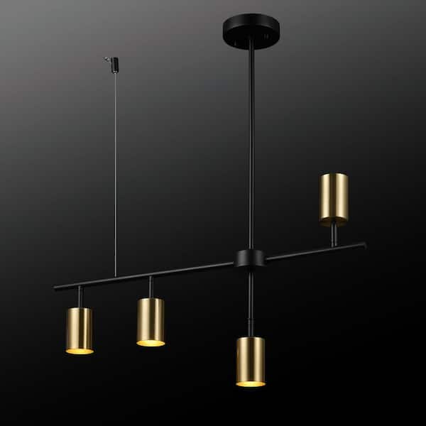 2.3 ft. Matte Black and Brass Adjustable Height Hard Wired Track Lighting Kit with Pivoting Shades, Step Heads