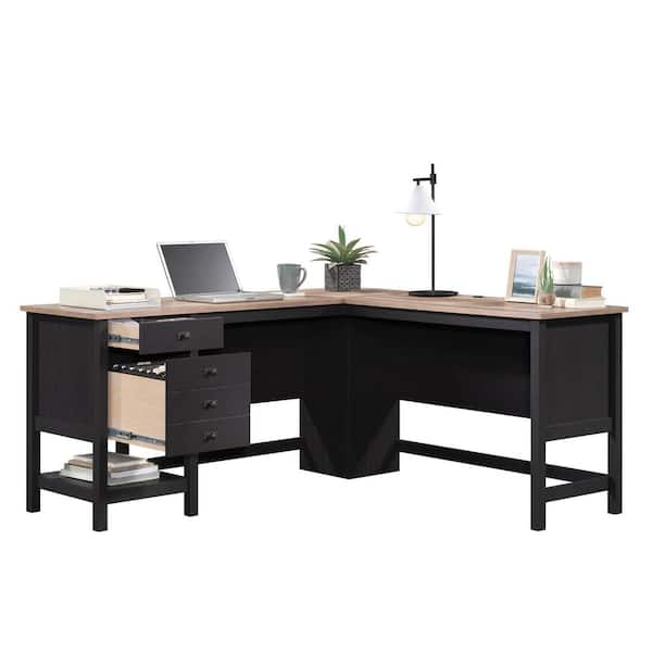 Cottage Road 65.118 in. L-Shape Raven Oak Computer Desk with File Storage