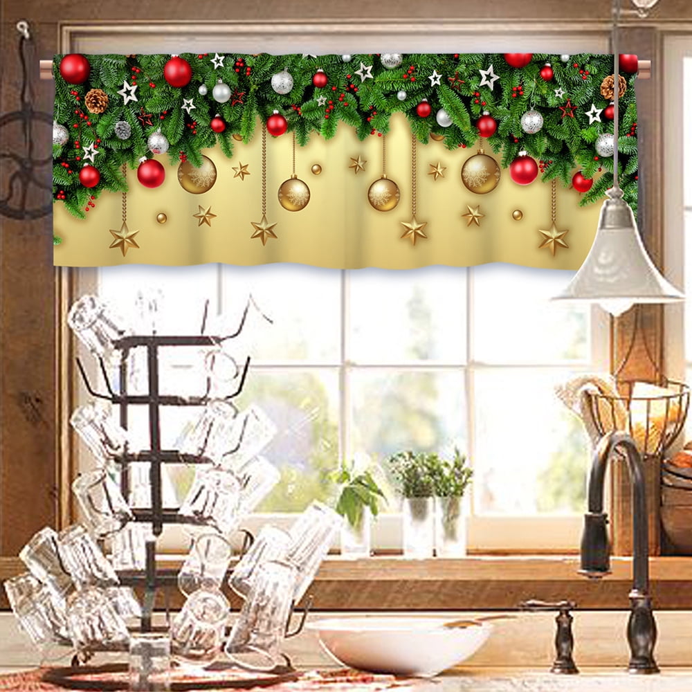 Innerwin Kitchen Valance Short Curtain Christmas Window Treatments Xmas Window Drapes Slot Top Window Curtain Cafe Tier Christmas Short Curtain A W:69