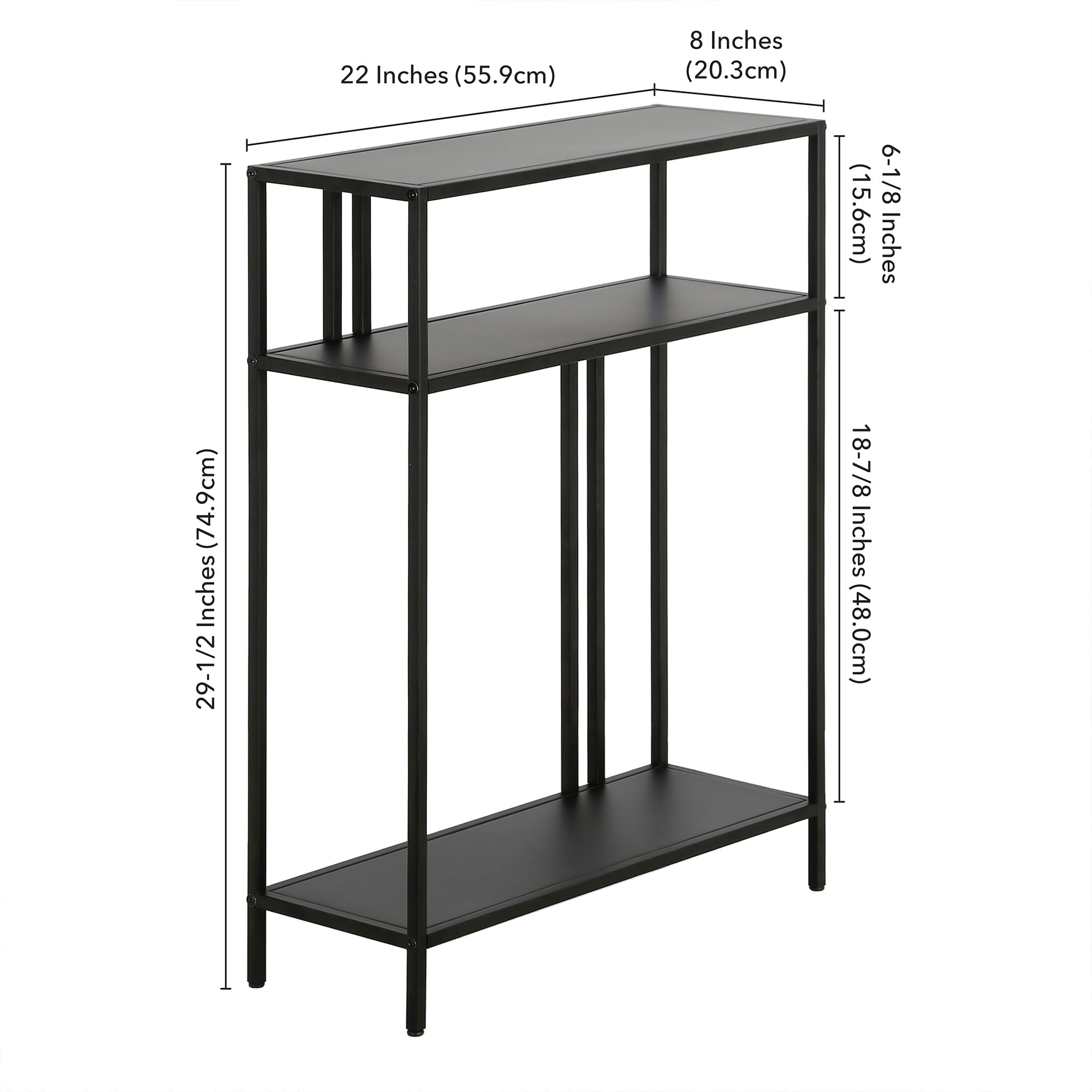 Evelyn&Zoe Industrial 22 in. Blackened Bronze Console Table with Metal Shelves