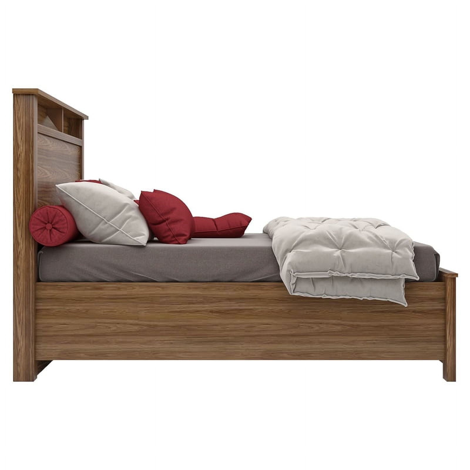 Bowery Hill Modern Design Wood Queen Bed with 2 Drawer Storage and Headboard in Oak