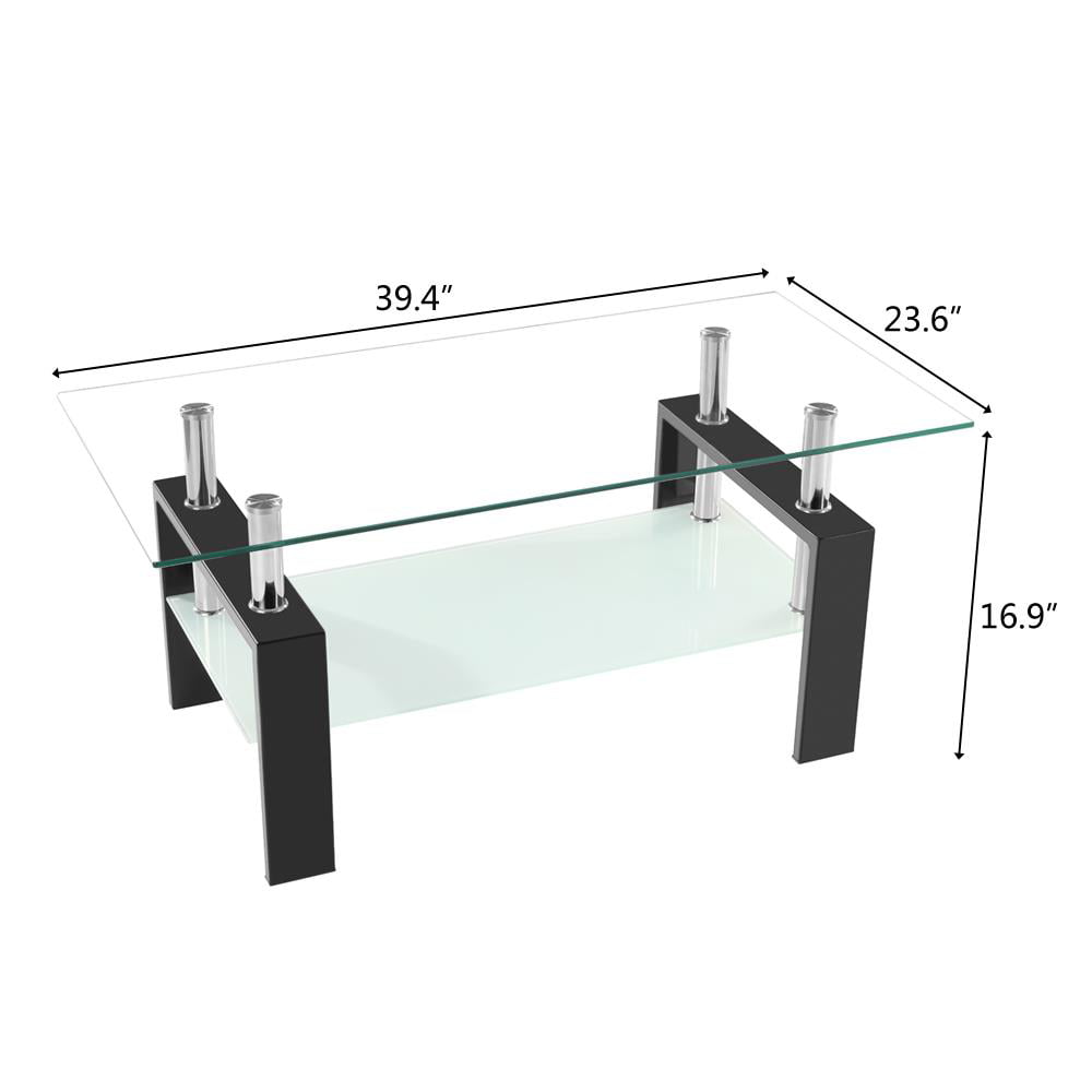 Ktaxon Rectangular Glass Coffee Table Shelf Wood Living Room Furniture Chrome Base,Black