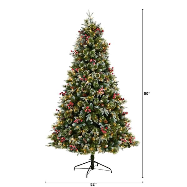 7.5 ft. Snow Tipped Aspen Spruce Pre-Lit Artificial Christmas Tree with Lights, Berries, Pinecones and Bendable Branches