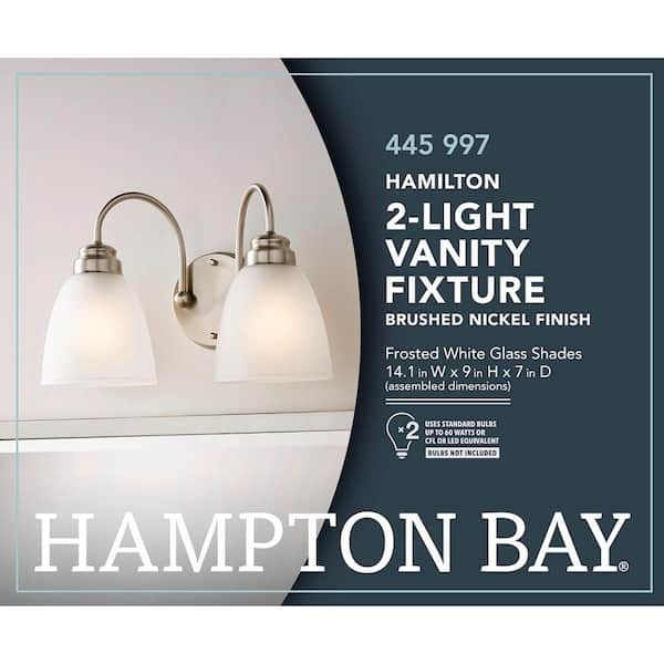 Hamilton 2-Light Brushed Nickel Vanity Light with Frosted Glass Shades