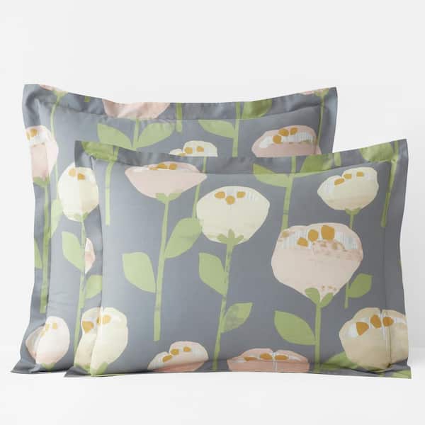 Company Organic Cotton Blush Floral Gray Multi Cotton Percale Standard Sham