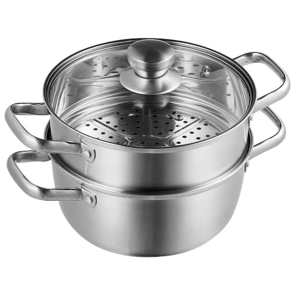 Steamer Pot 8.66 in. Steamer Pot for Cooking with 3 qt. Stock Pot and Vegetable Steamer Stainless Steel Food Steamer