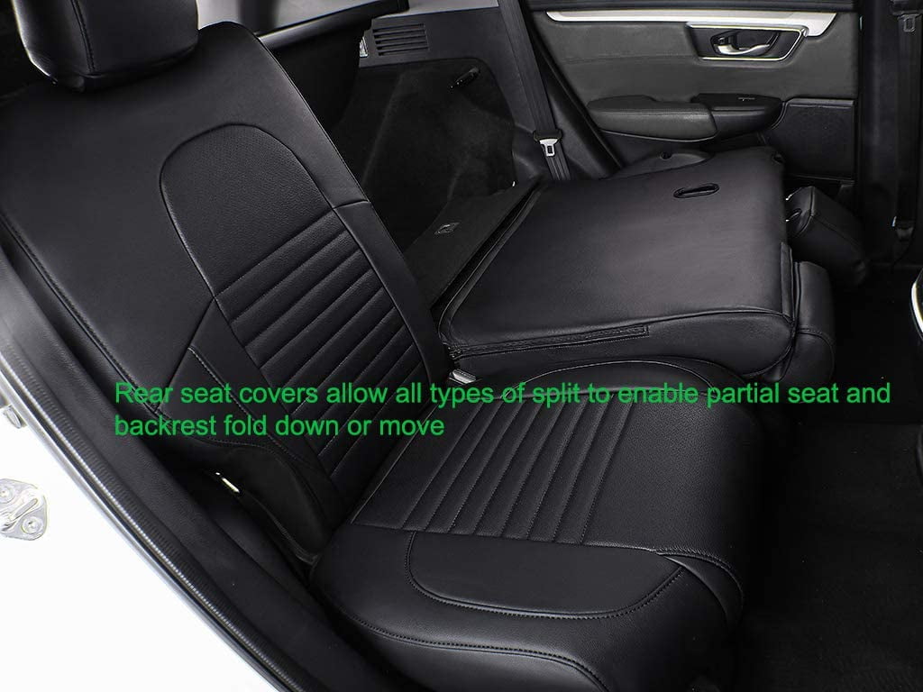EKR Custom Fit CRV Seat Covers for Honda CRV 2017 2018 2019 2020 2021 2022 Full Set Breathable Leather Car Seat Cushions Black