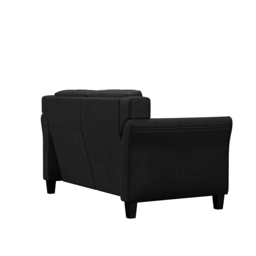 Modern 2 Seat Loveseat Couch Sofa Rolled Arms Cushions Upholstered Black Fabric