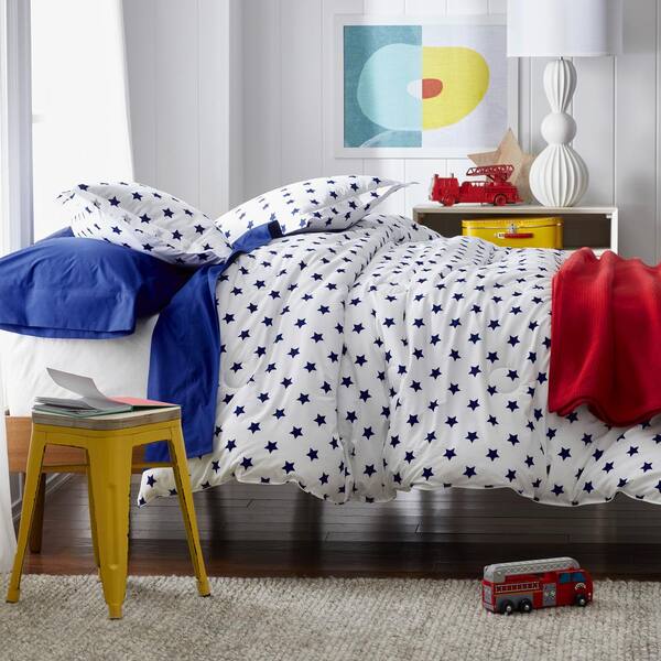 Company Kids Stars 3-Piece Blue Organic Cotton Percale Full Duvet Cover Set