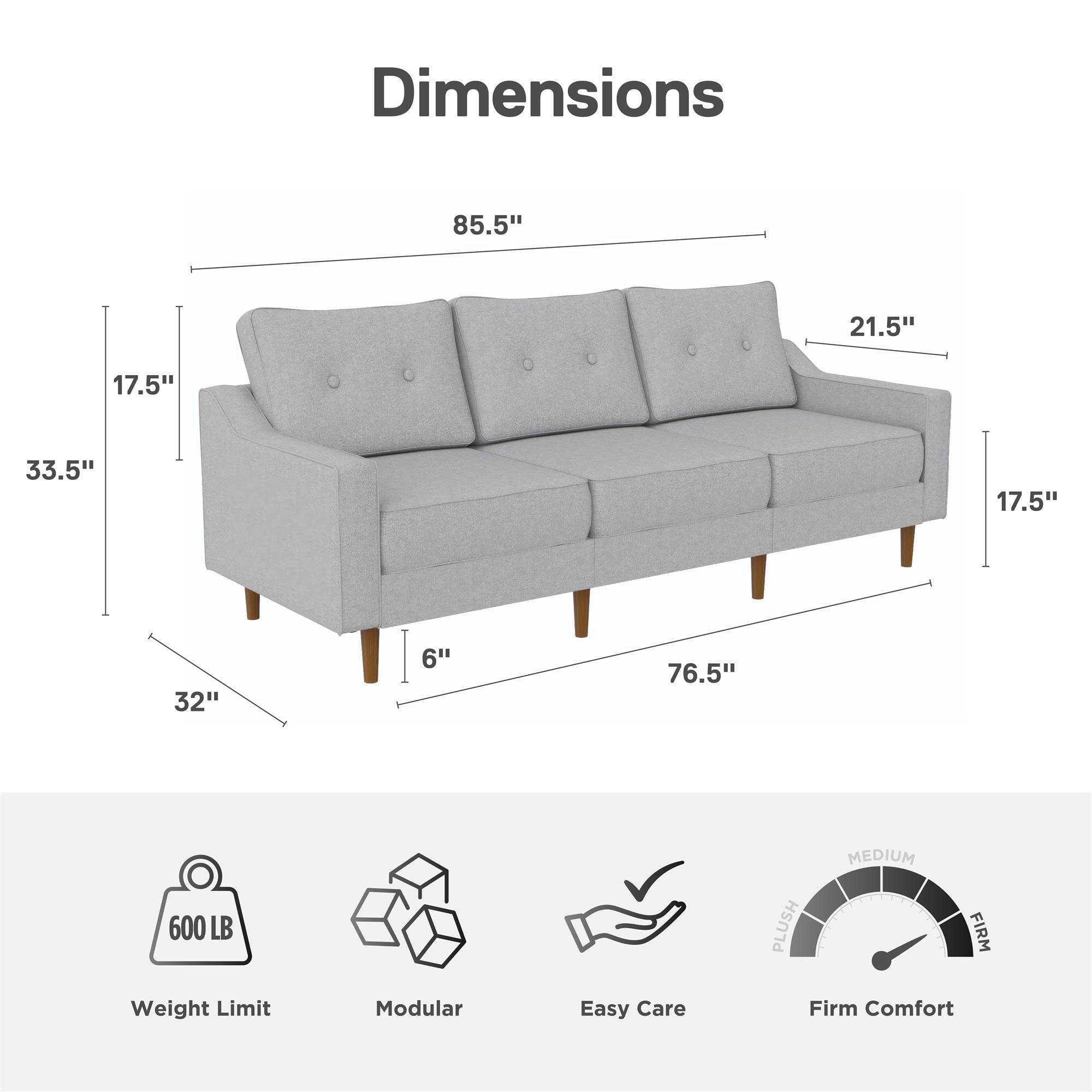 DHP Zion Modular 3-Seater Sofa, Gray Linen